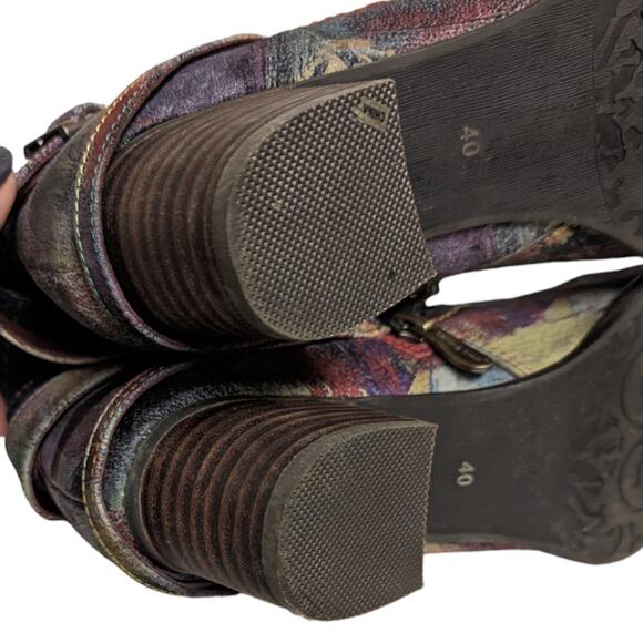 L’Artiste Shazzam Hand Painted Navy Leather Ankle Boots Boho Luxe EU 40 - Picture 5 of 11